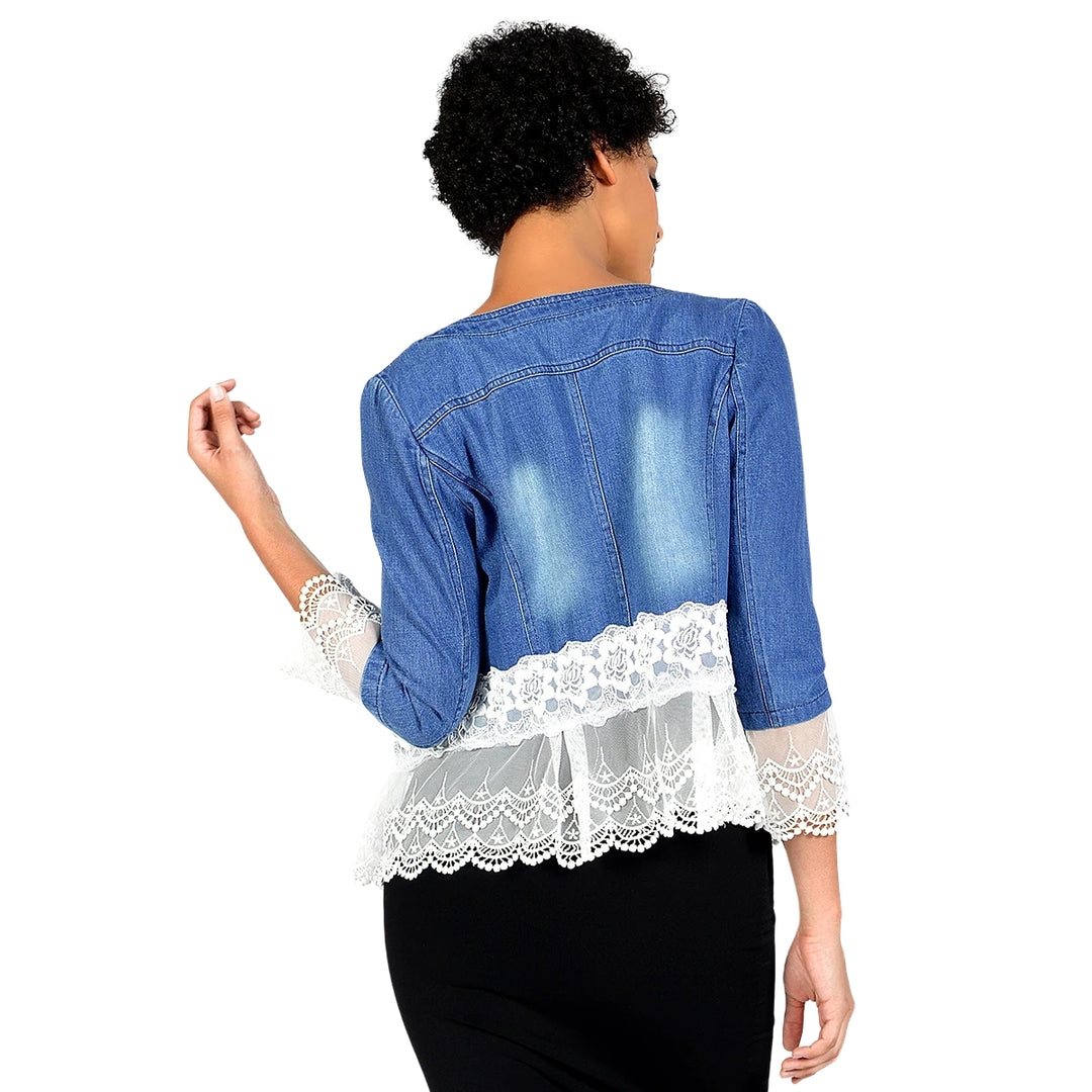 Jaqueta Jeans Com Renda e Pérolas