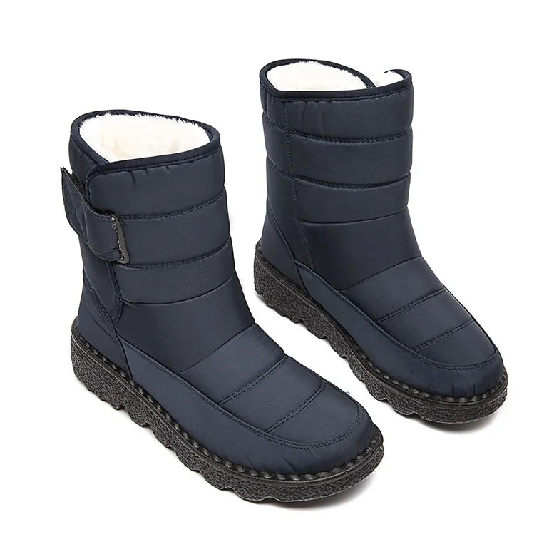 Bota Snow Cano Curto Matelassê Com Pelos Azul Marinho - Poderosa