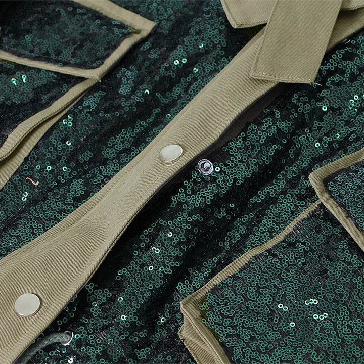 Jaqueta Cropped Militar Glam Com Paetês