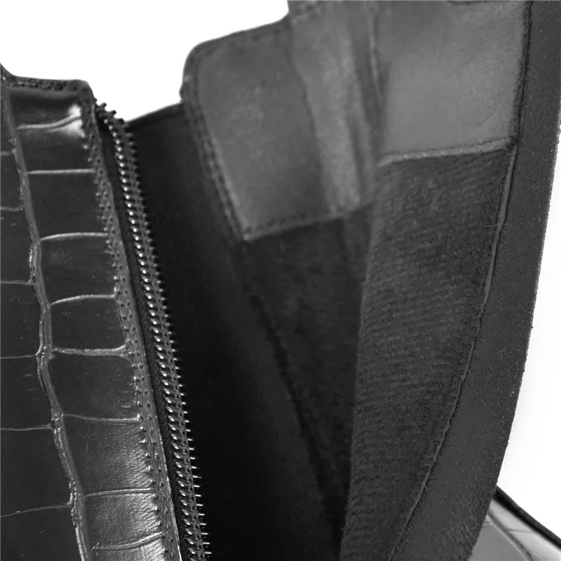 Bota Plataforma Salto Alto Croco Luxo