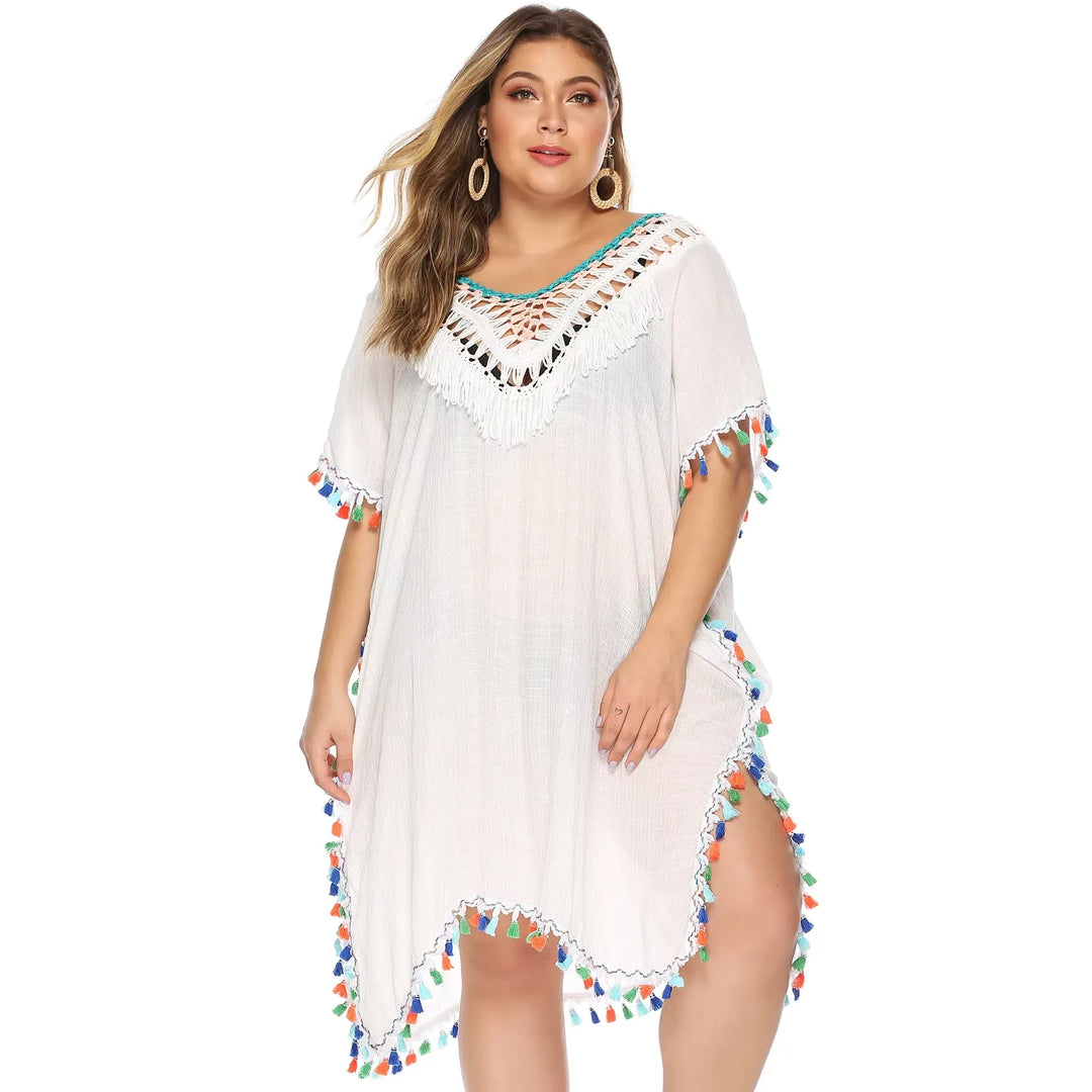 Saída de Praia Kaftan Pompom Plus Size