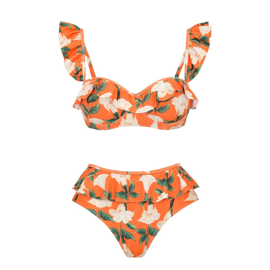 Biquíni Babado Floral Laranja Vibrante estapampado - Poderosa