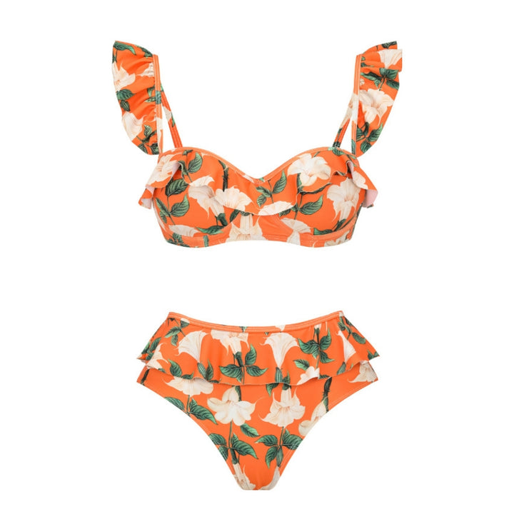 Biquíni Babado Floral Laranja Vibrante estapampado - Poderosa