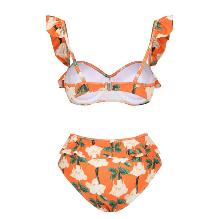 Biquíni Babado Floral Laranja Vibrante estapampado - Poderosa