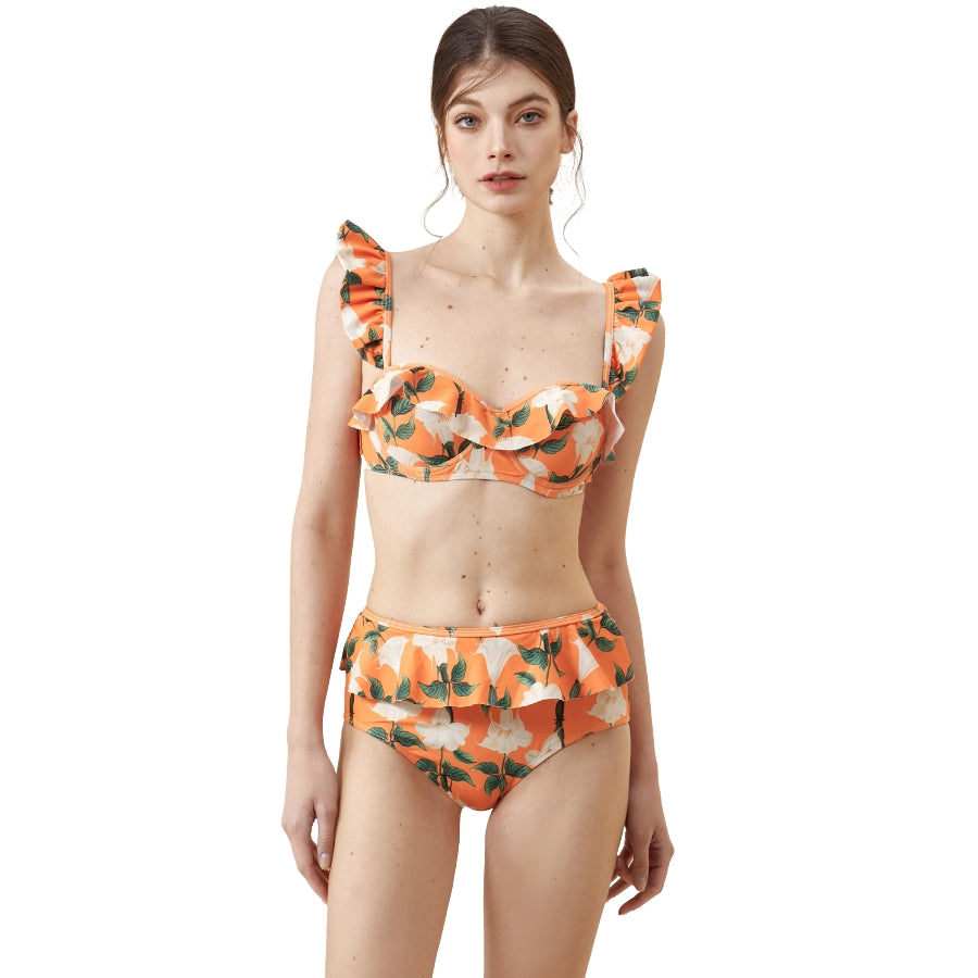 Biquíni Babado Floral Laranja Vibrante estapampado - Poderosa