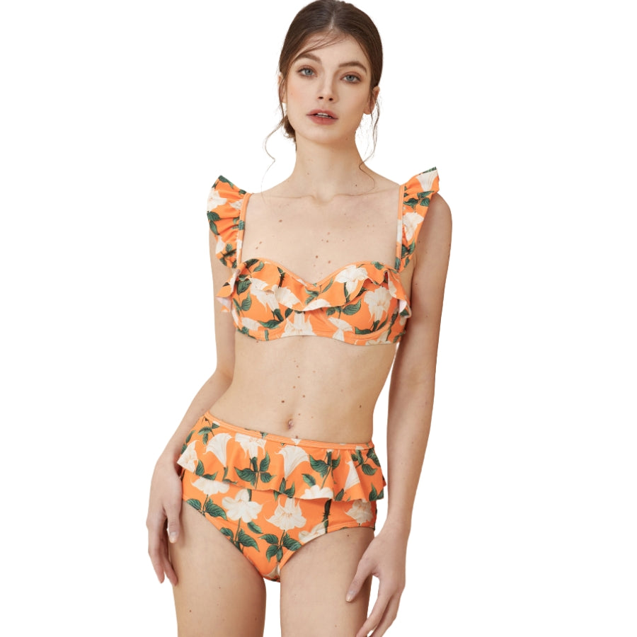 Biquíni Babado Floral Laranja Vibrante estapampado - Poderosa