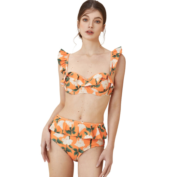 Biquíni Babado Floral Laranja Vibrante estapampado - Poderosa