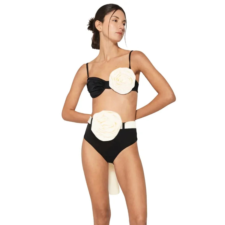 Biquíni Cintura Alta Com Flor Off-White