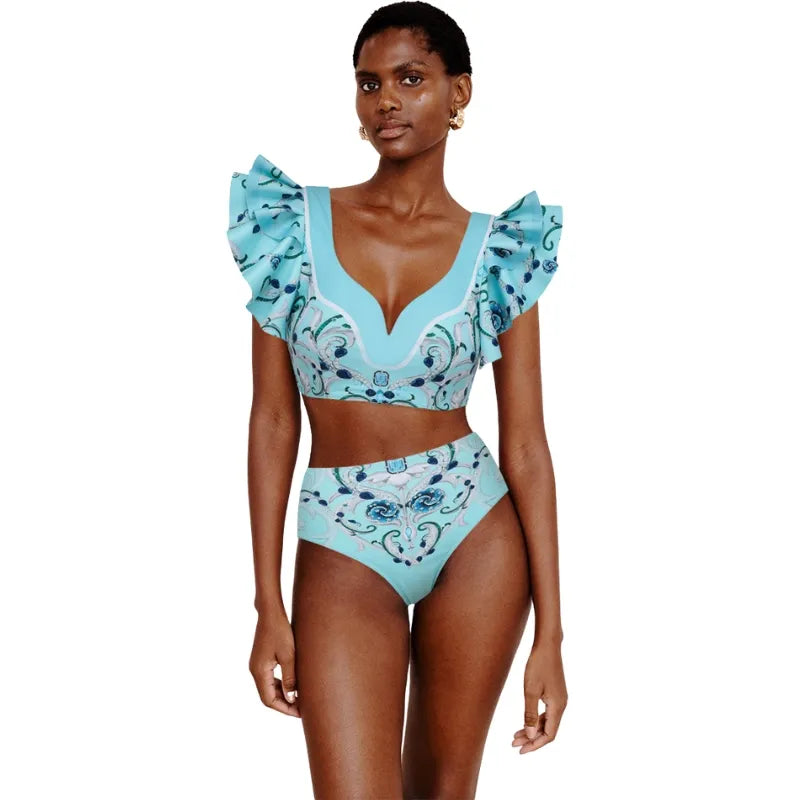 Biquíni - Com Saída- Elegance Barroco Aqua - Azul- Poderosa