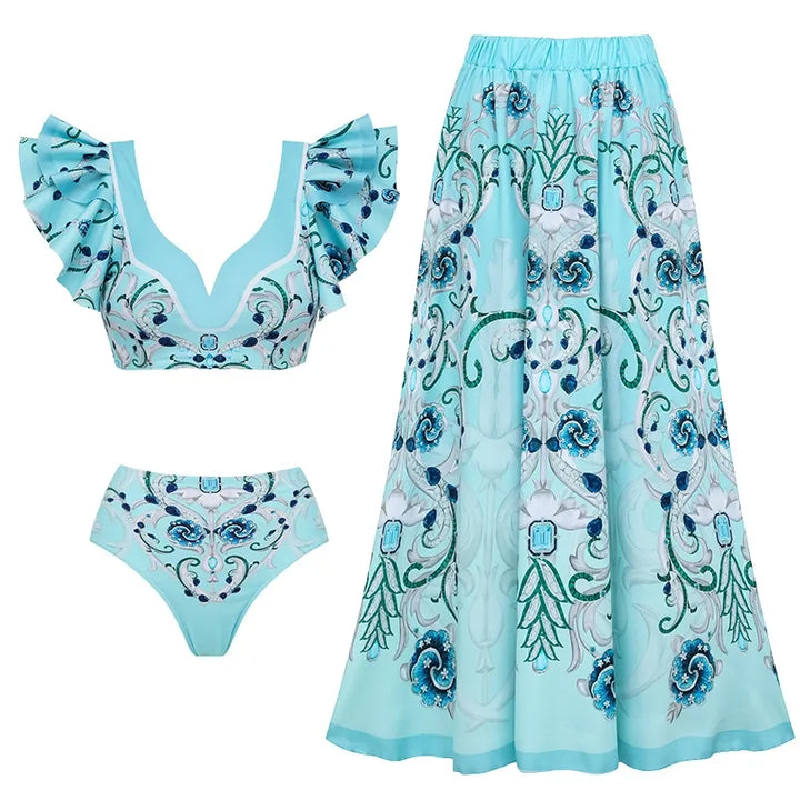 Biquíni - Com Saída- Elegance Barroco Aqua - Azul- Poderosa