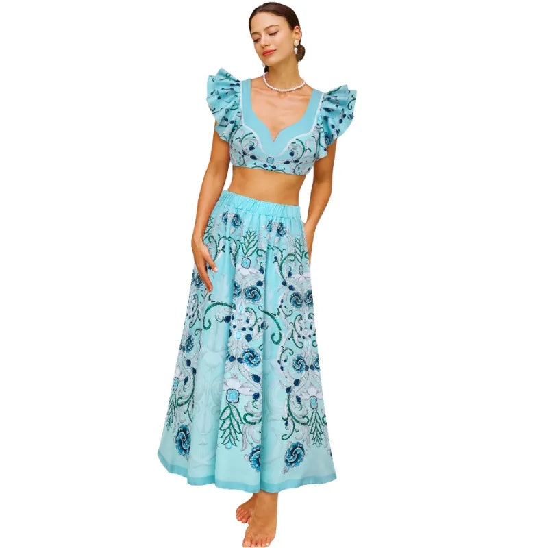 Biquíni - Com Saída- Elegance Barroco Aqua - Azul- Poderosa