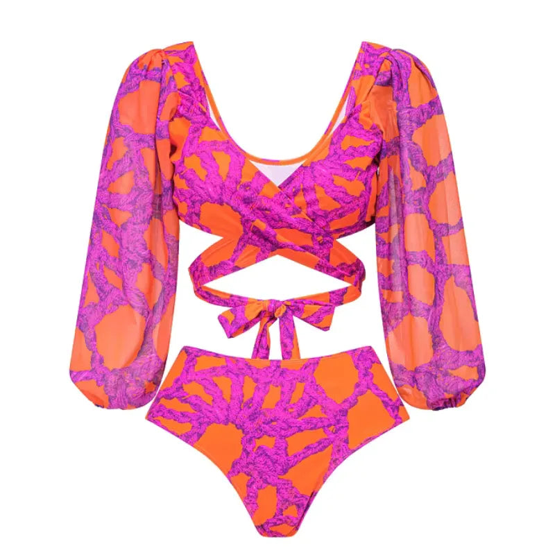 Biquíni Manga Longa Estampa Tropical