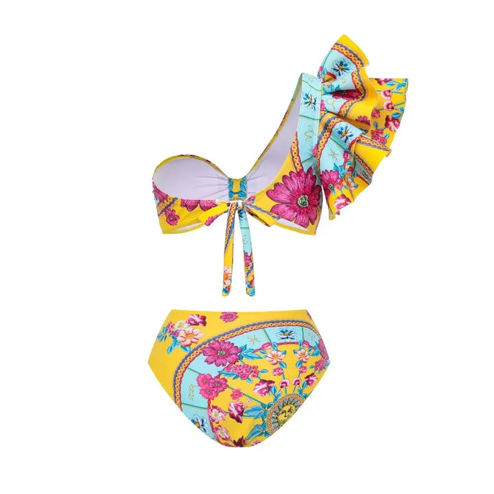 Biquíni Ombro Único Babado Tropical