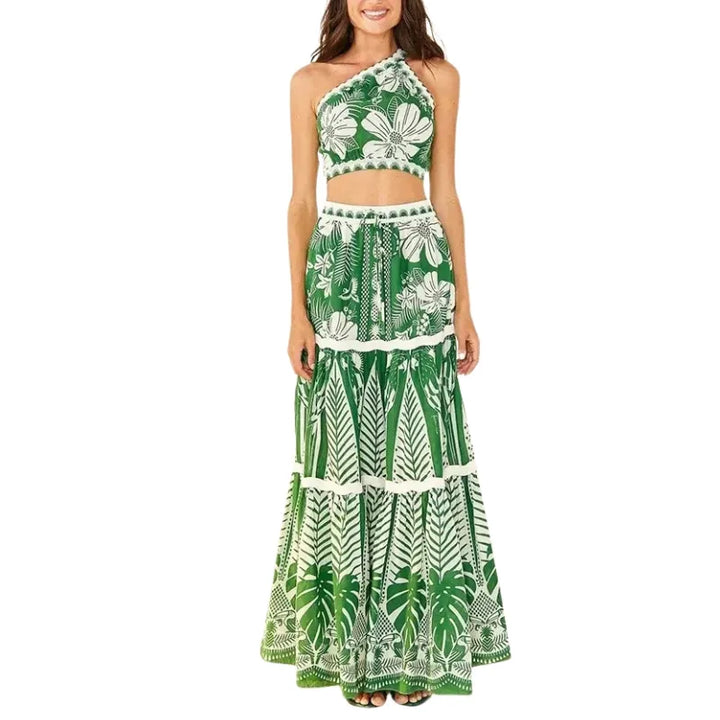 Conjunto Biquíni Ombro Único Tropical Folhagem Verde - Poderosa