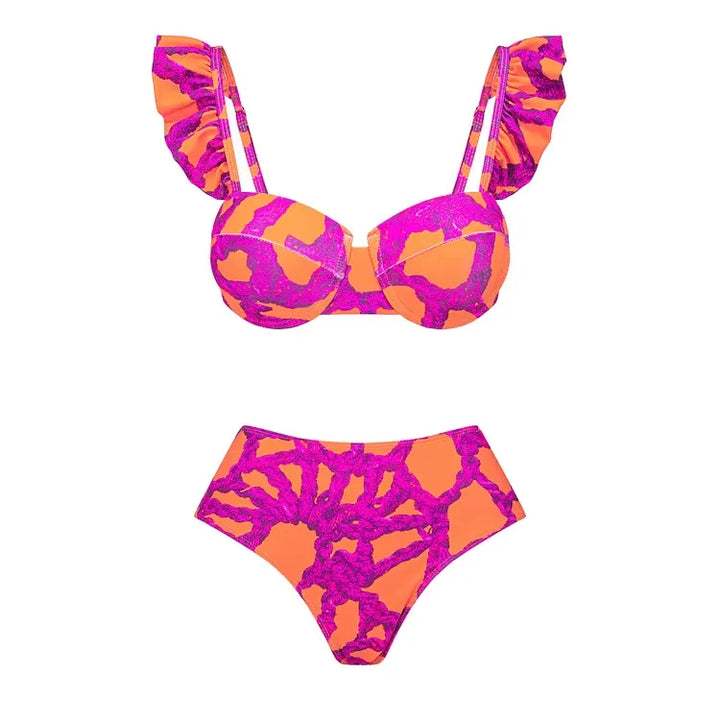 Conjunto Biquíni Pink Babados Tropicais - Poderosa