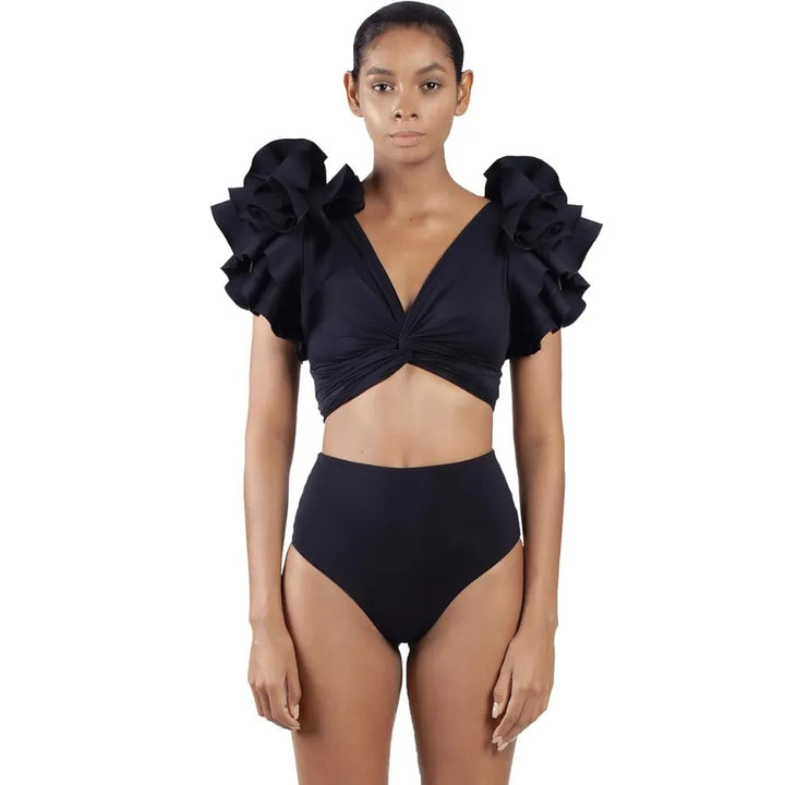 Biquíni Preto Glamour Com Mangas Bufantes - Poderosa
