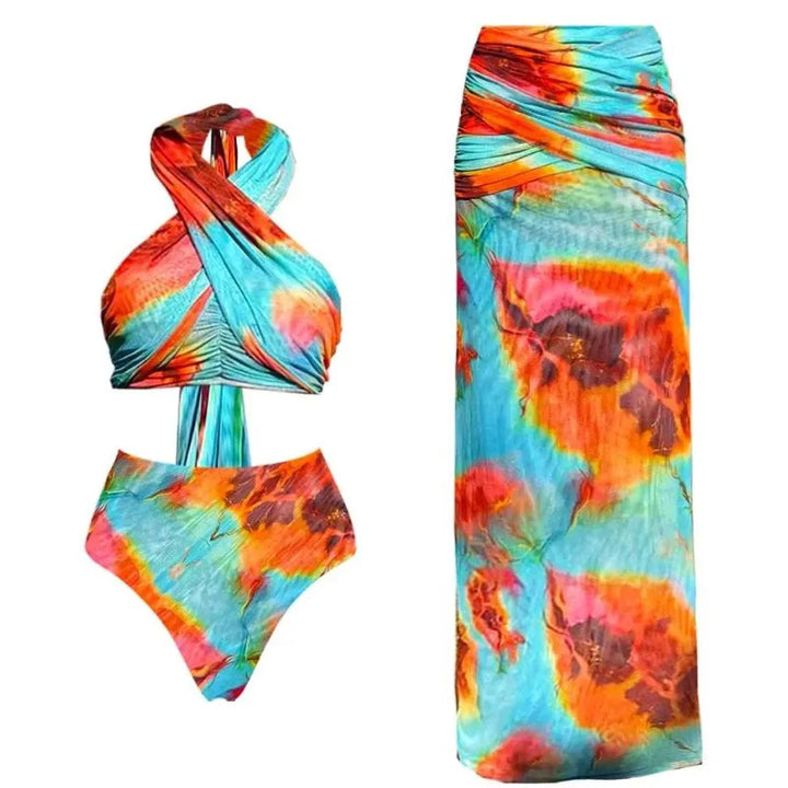 Biquíni Cropped Turquesa e Laranja Flamejante - Poderosa