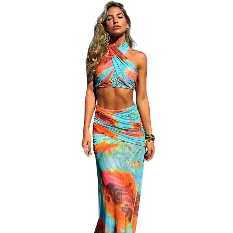 Biquíni Cropped Turquesa e Laranja Flamejante - Poderosa