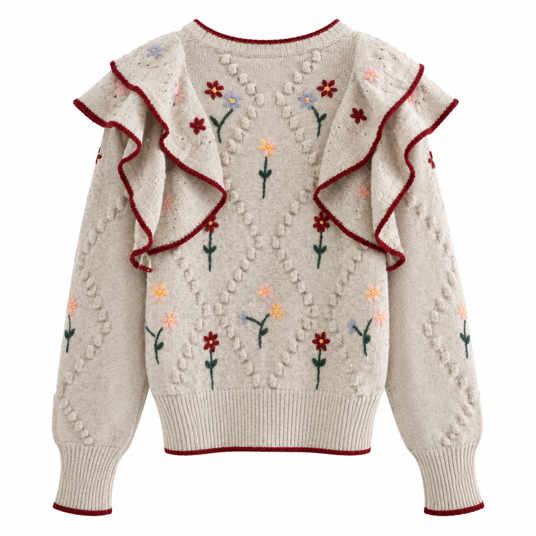 Cardigan Tricô Babado Floral