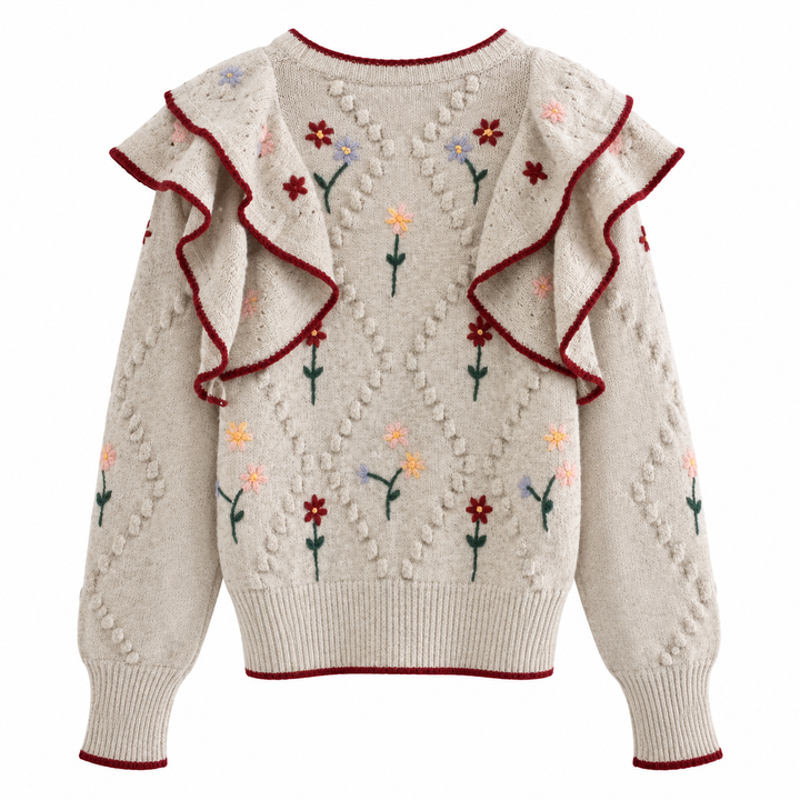 Cardigan Tricô Babado Floral