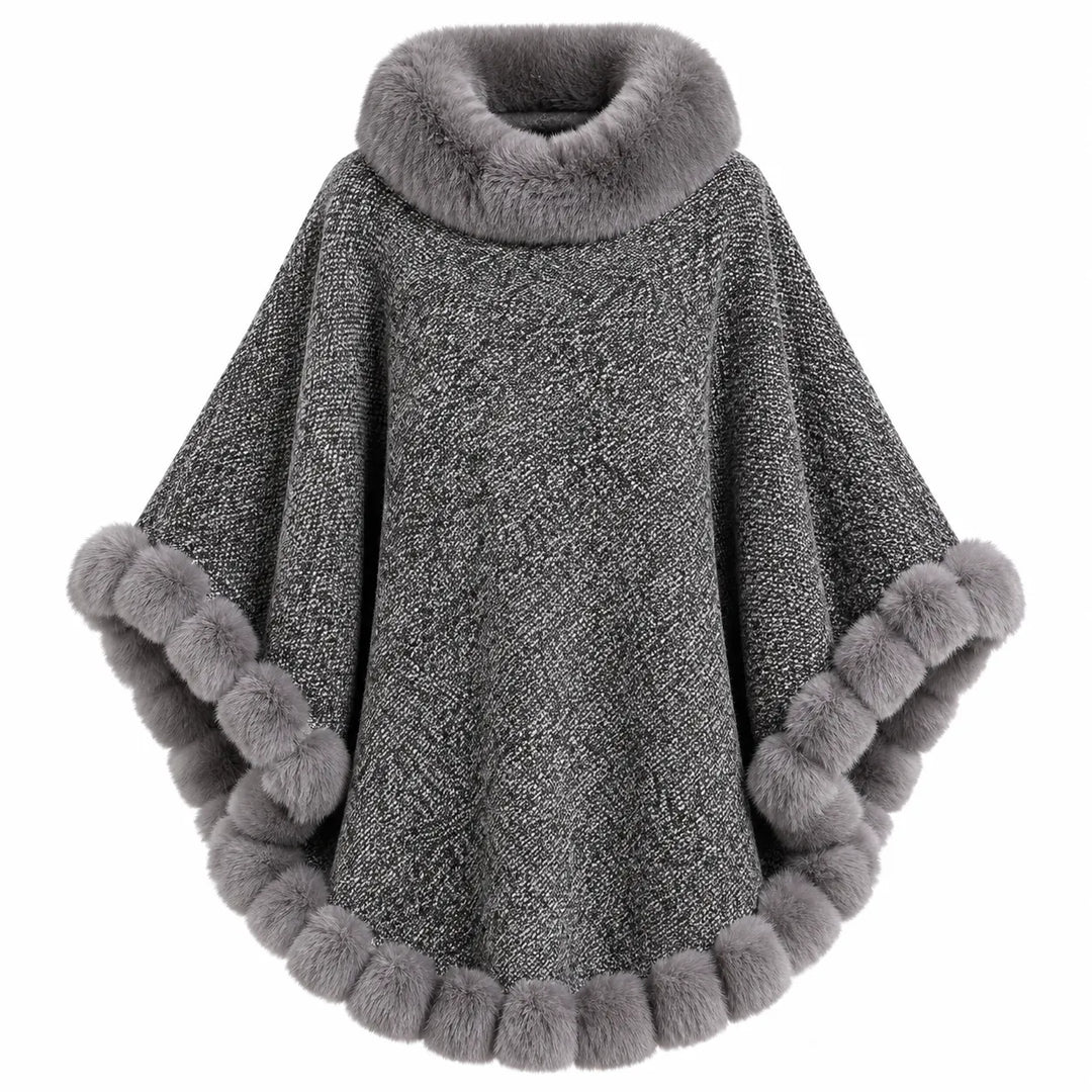 Poncho Fechado Forrado Com Pelos - Poderosa #cor_cinza