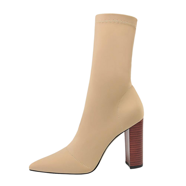 Bota Elegance Com Salto Bloco Bege - Poderosa