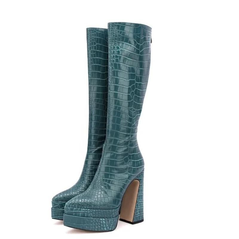 Bota Plataforma Cano Longo Croco Verde - Poderosa