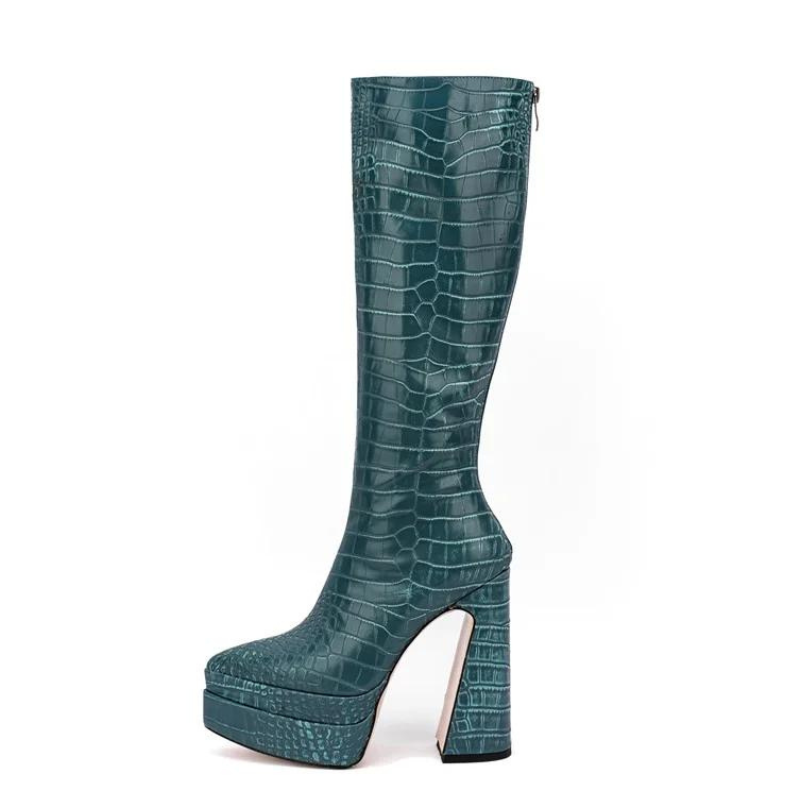 Bota Plataforma Cano Longo Croco Verde - Poderosa