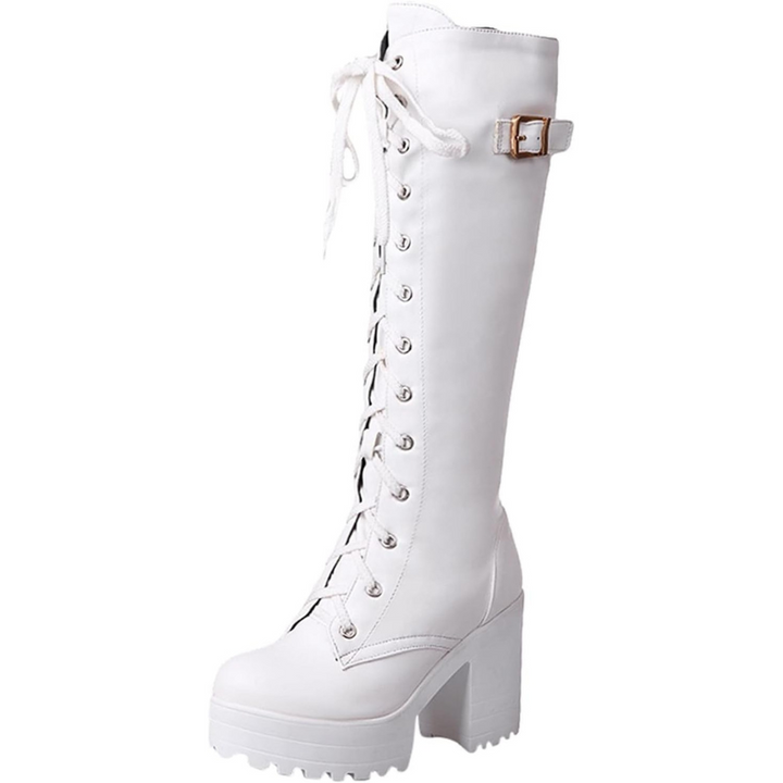 Bota Coturno Tratorado Cano Longo Branca - Poderosa