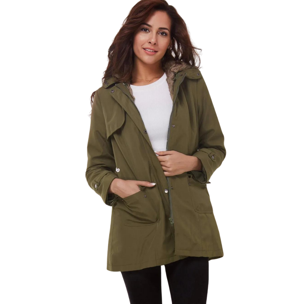 Parka Feminina Com Capuz e Forro de Pelos