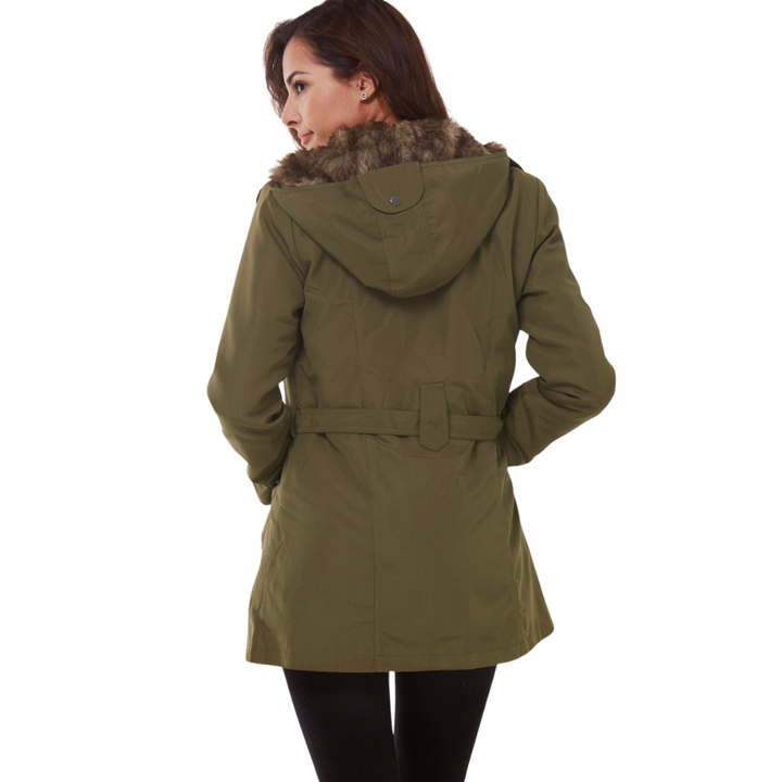 Parka Feminina Com Capuz e Forro de Pelos