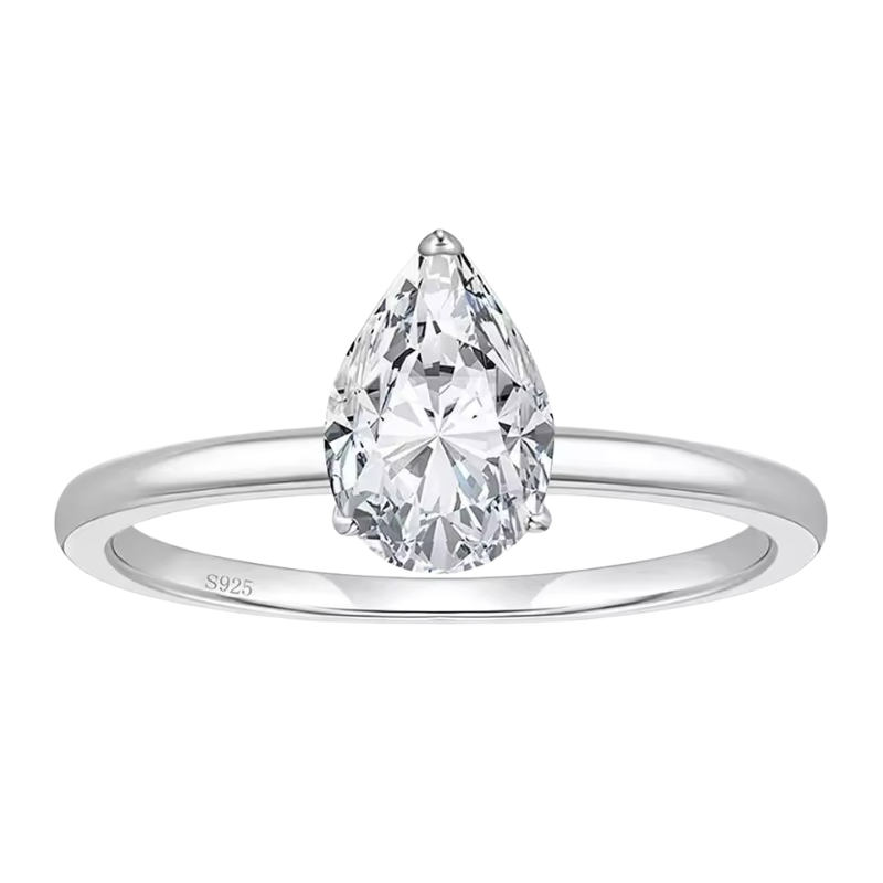 Anel Solitário Gota de Luz Prata 925 - Poderosa