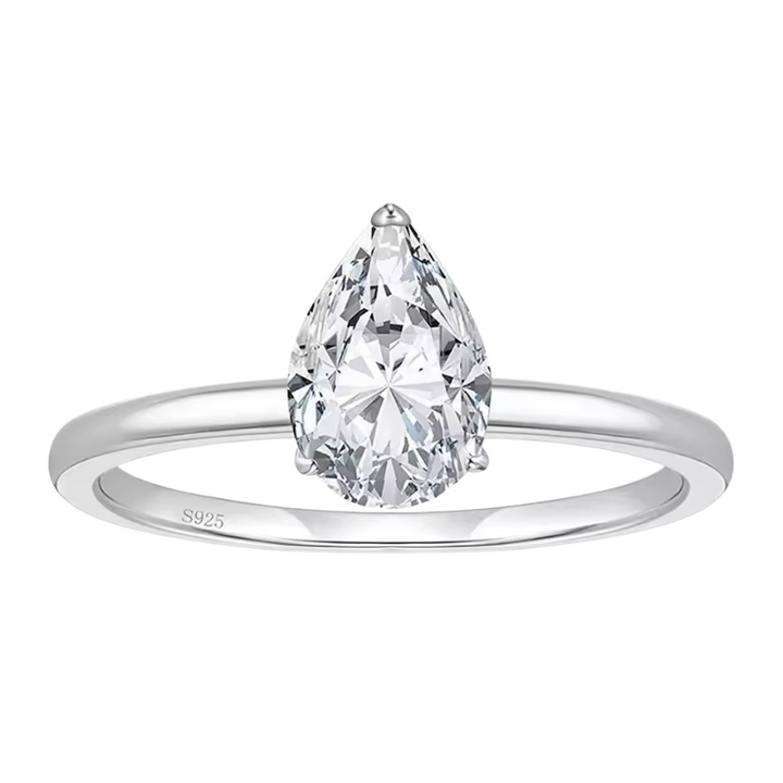 Anel Solitário Gota de Luz Prata 925 - Poderosa