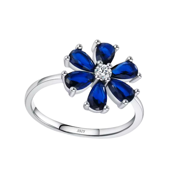 Anel Flor de Safira Prata 925 - Poderosa
