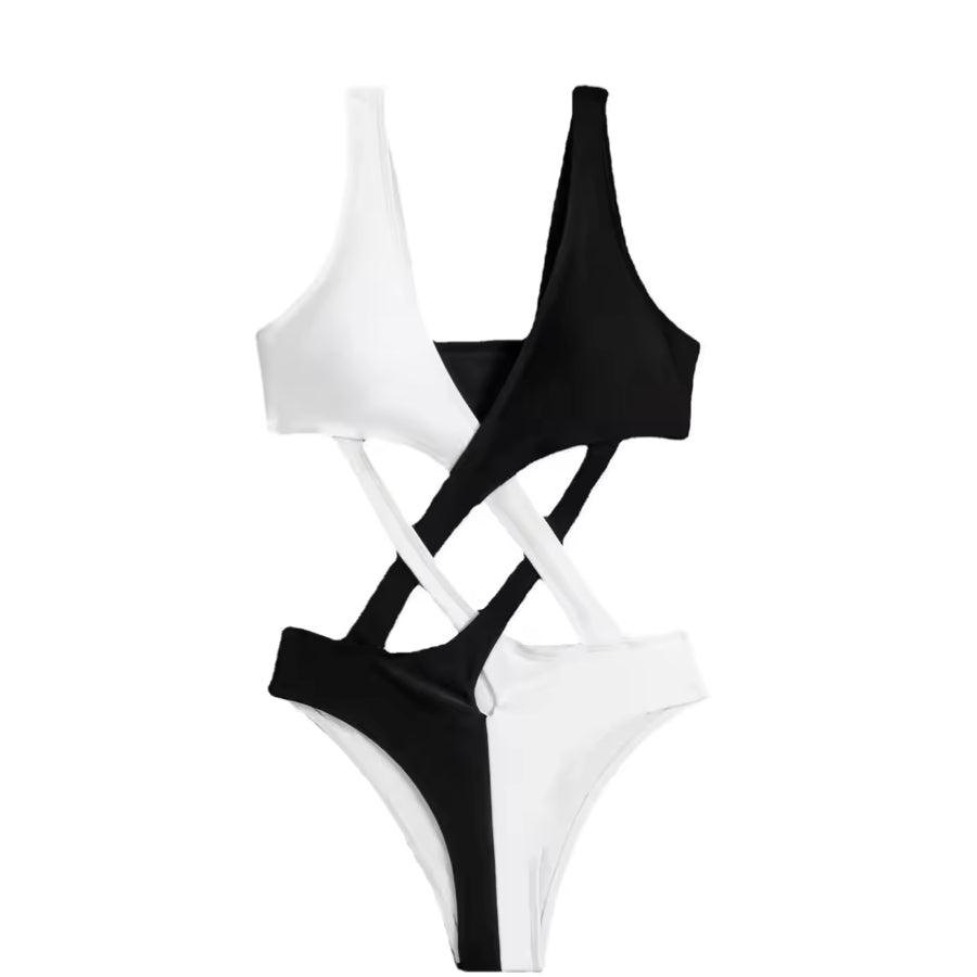 Maiô Black White Tiras Transpassadas