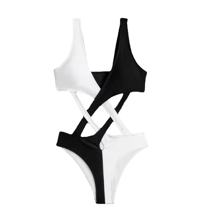 Maiô Black White Tiras Transpassadas