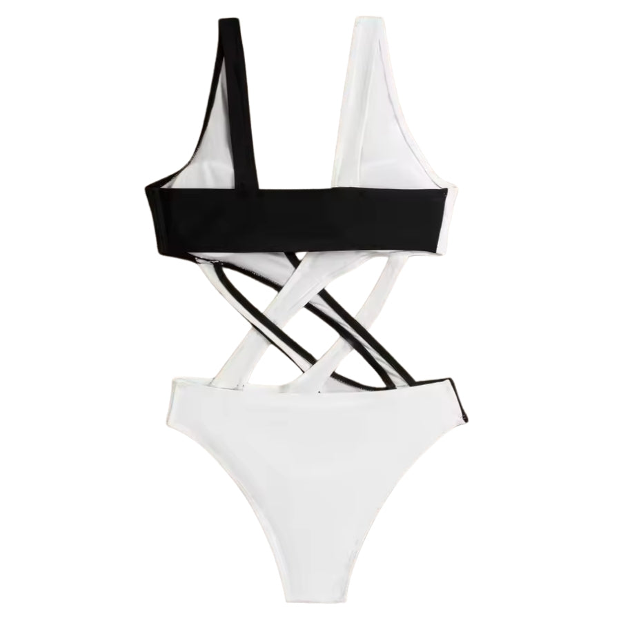 Maiô Black White Tiras Transpassadas