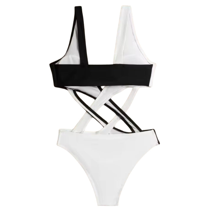 Maiô Black White Tiras Transpassadas