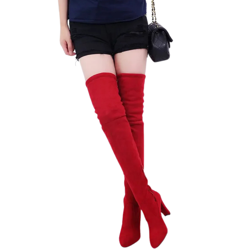 Bota Over The Knee Suede Com Salto Fino
