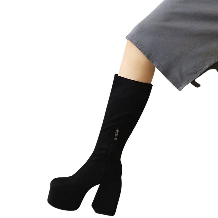 Bota Plataforma Salto Bloco Preta