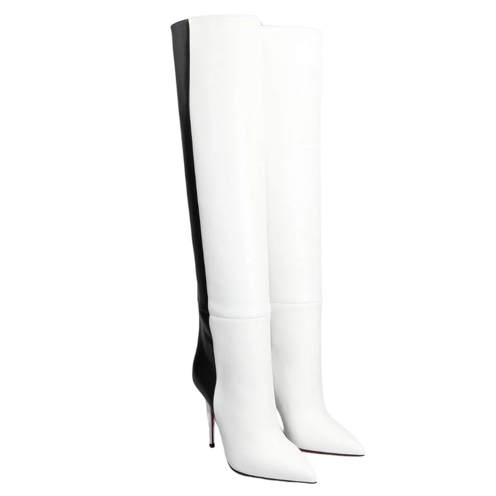 Bota Cano Alto Bicolor Salto Fino Luxo Preta e Branca - Poderosa