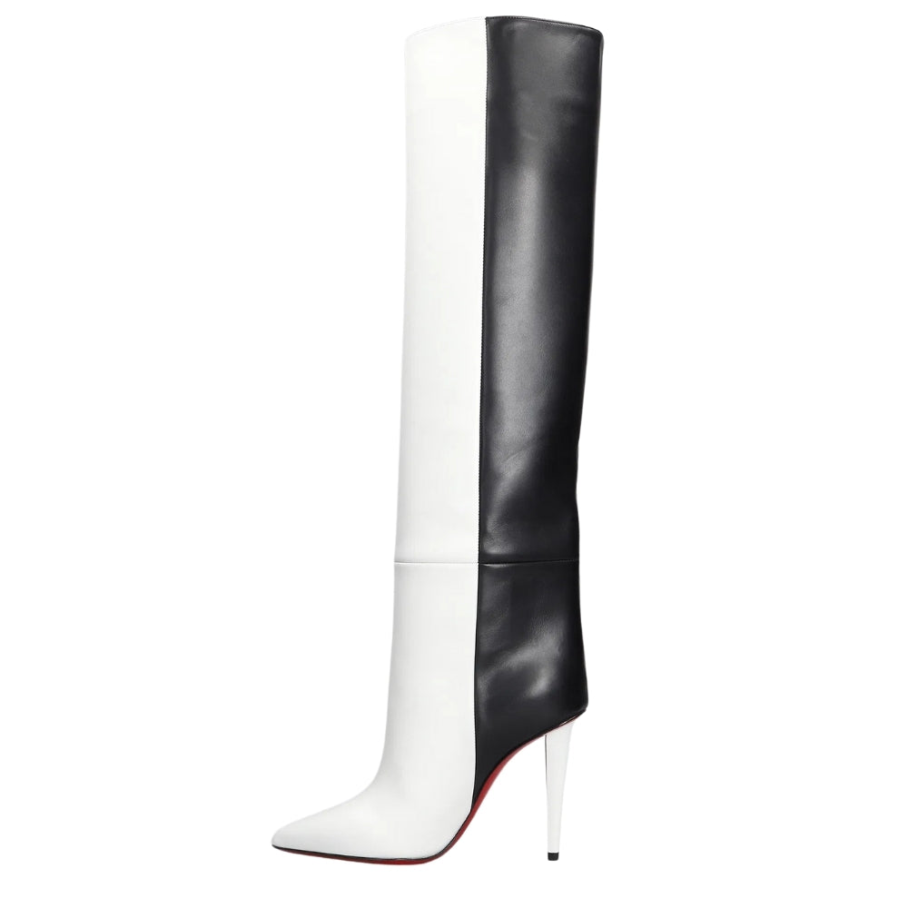 Bota Cano Alto Bicolor Salto Fino Luxo Preta e Branca - Poderosa