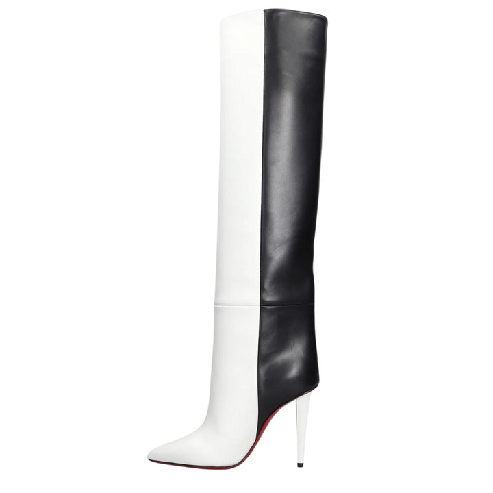 Bota Cano Alto Bicolor Salto Fino Luxo Preta e Branca - Poderosa