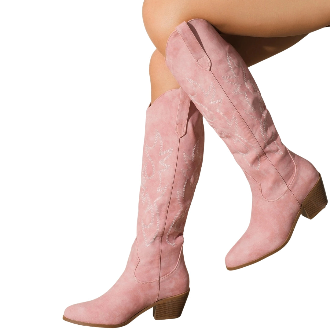 Bota Western Rosa Bordada