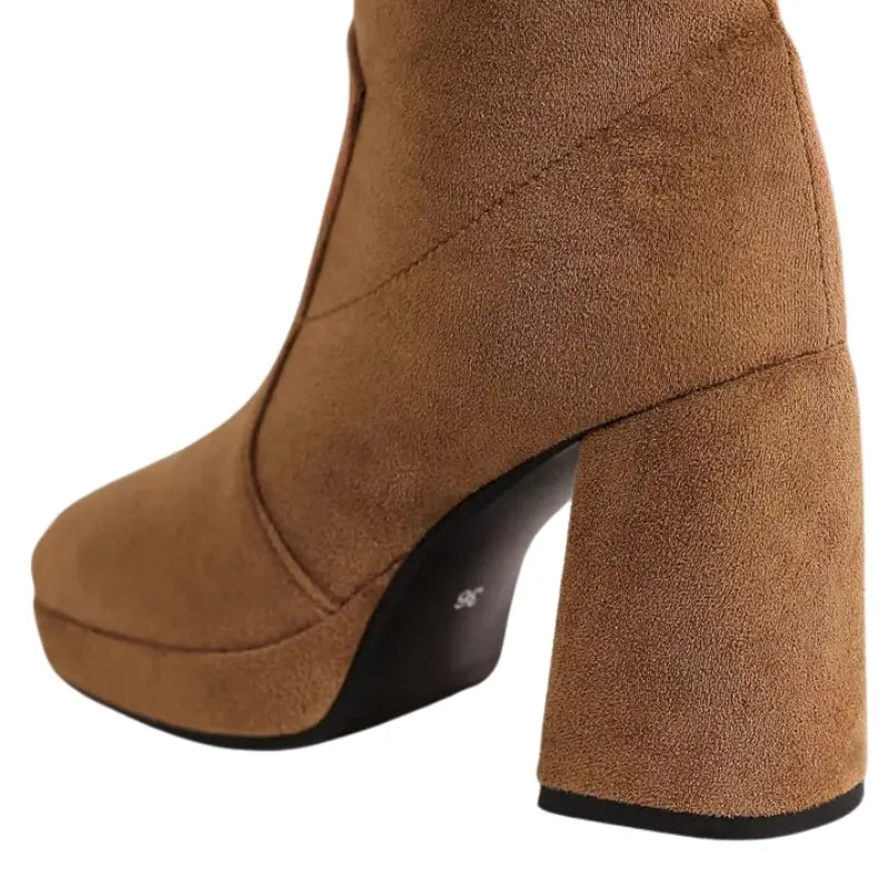 Bota Cano Alto Salto Bloco Suede