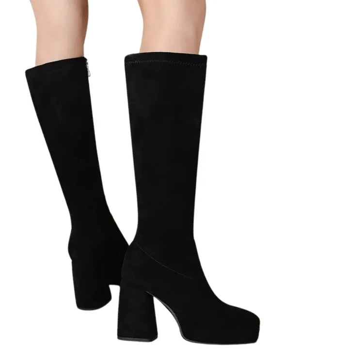 Bota Cano Alto Salto Bloco Suede