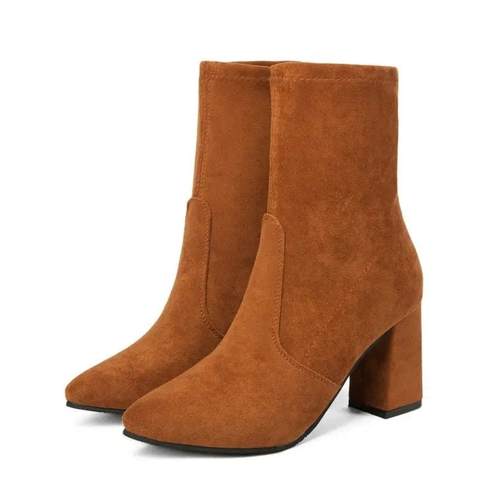 Bota Cano Curto Salto Bloco Suede Stretch