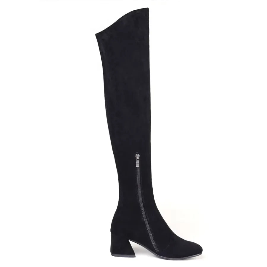 Bota Over The Knee Suede Salto Bloco