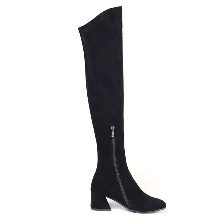 Bota Over The Knee Suede Salto Bloco