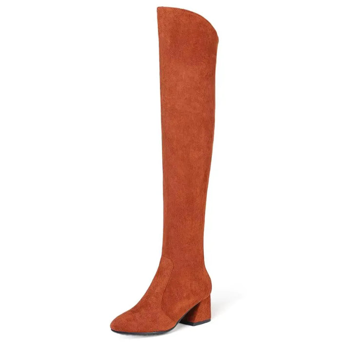 Bota Over The Knee Suede Salto Bloco